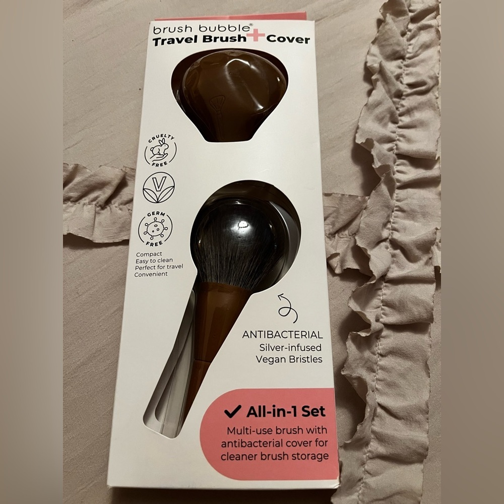 Brush Bubble Travel Brush + Cover - Brown, set of 2, Vegan Bristles NWT - Picture 2 of 4